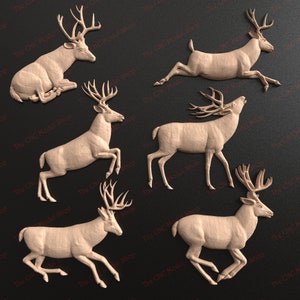 6 pcs, 3D relief STL files of a deer (Deer pack 2) for CNC carving