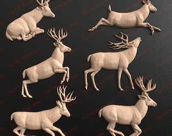 6 pcs, 3D relief STL files of a deer (Deer pack 2) for CNC carving