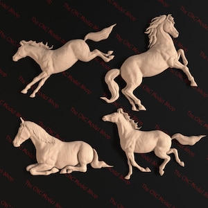 4 pcs, Horse 4 Pack # 1, 3D relief STL files for CNC carving