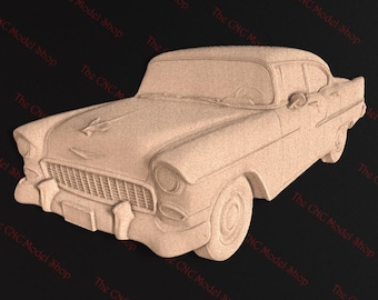 1955 Classic Car 3D Relief STL File for CNC Router Carving or 3D Resin Printing Iconic Vintage Automobile