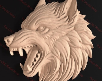 Fierce Wolf Head 3D-reliëf STL-bestand voor CNC-router of 3D-printen | VCarve | Streven | Ezel Pro | Carbide Create Pro | Wolf-logo