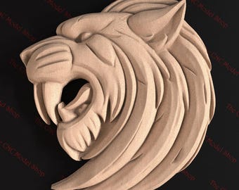 Roaring Sabertooth Cat Head Logo 3D Relief STL File for CNC Router or 3D Printing | Vcarve | Aspire | Easel Pro | Carbide Create Pro