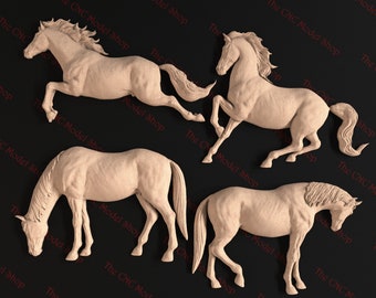 Horse Pose 4 Pack # 2, 3D relief STL files for CNC carving / engraving, includes 4 individual stl files