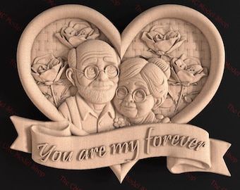 You Are My Forever 3D STL Relief-Datei für CNC-Fräser Carving oder 3D-Harzdruck - Romantische Herz-Paar-Wandkunst
