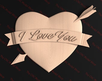 3d Relief STL file of a heart pierced by an arrow with ribbon message for cnc router carving (4 pcs)