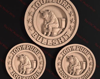 100% Pure Funny Bull 3D Relief STL File for CNC Router or 3D Printing 3 files included | BS | VCarve | Easel Pro | Carbide Create Pro