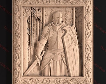 Mittelalterlicher Ritter 3D STL Relief-Datei für CNC-Fräser Schnitzerei oder 3D-Harzdruck - Krieger-Wandkunst