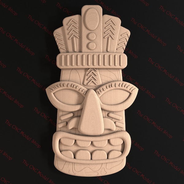 Tiki Mask 1, 3d stl relief file for cnc router carving, engraving or 3D printing