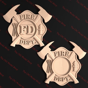 Fire Department Emblem, 3d .stl relief CNC router file for cnc carving, engraving