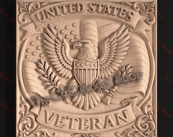 United States Veteran Eagle Seal 3D Relief STL File for CNC Router Carving or 3D Resin Printing Patriotic Military Design