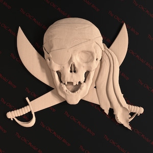 Pirate Skull and Swords, 3d stl relief file for cnc router carving, engraving or 3D printing