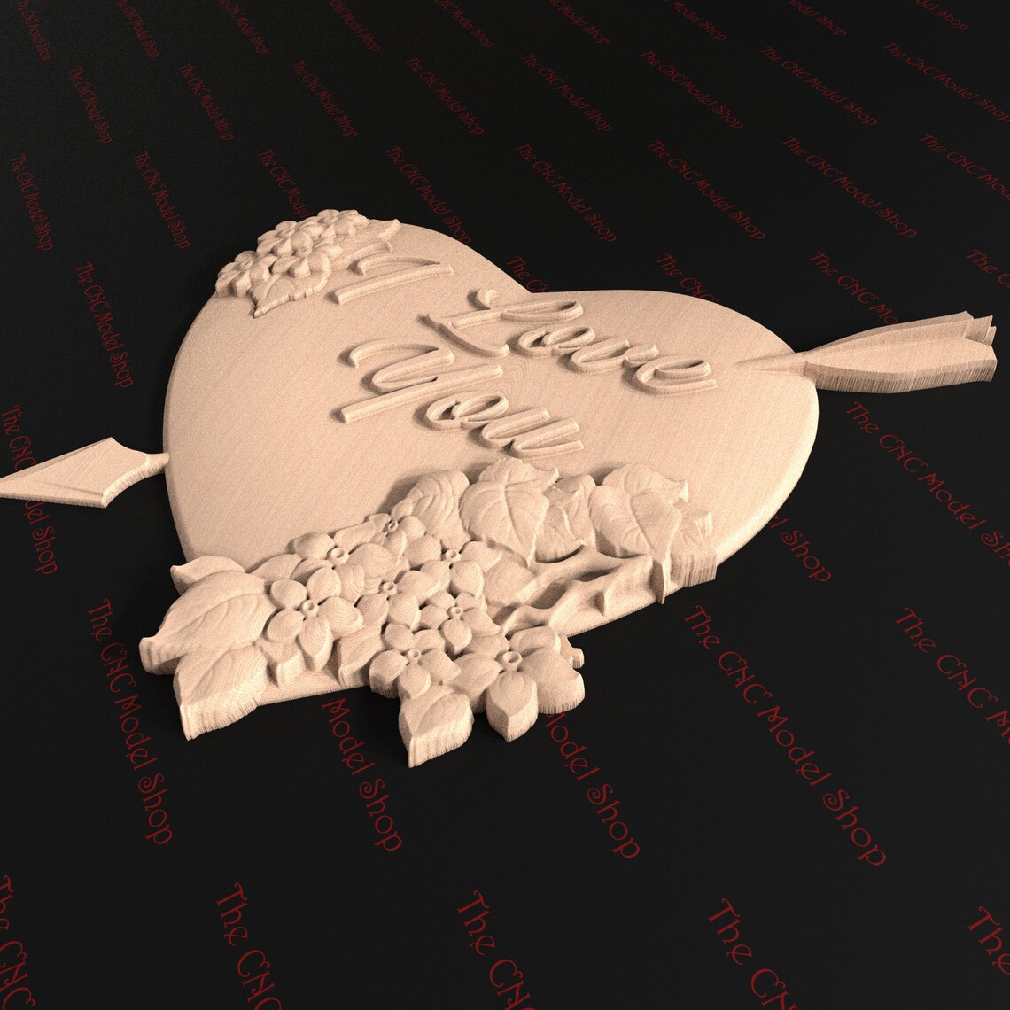 3d Relief STL File of a Floral Heart Pierced by an Arrow for Cnc Router ...