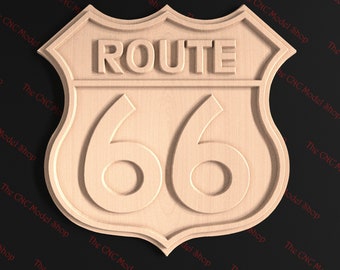 Route 66 Zeichen, 3d .stl Relief CNC-Fräser-Datei für cnc-Schnitzen, Gravur oder 3D-Druck