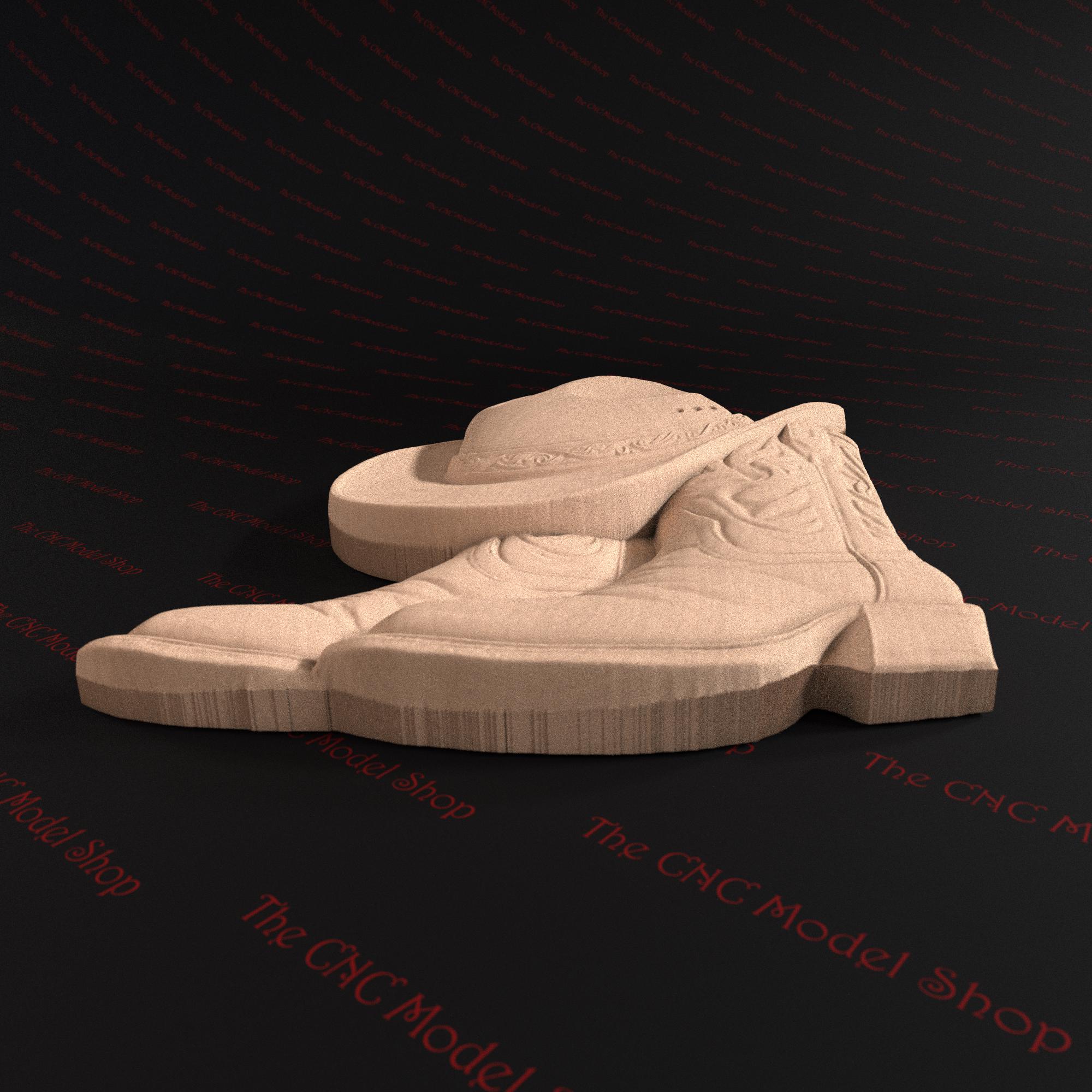 Cnc Router Hat 3D STL Relief File of Cowboy Boots and Hat for CNC Router Carving ...