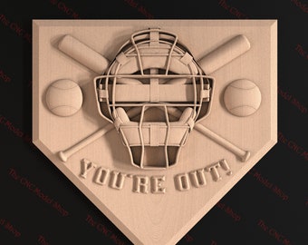 2 pcs, Baseball Sign, You're Out!, 3d stl relief CNC router file for cnc carving, engraving or 3D printing