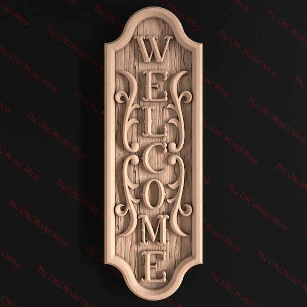 Welcome Sign, 3D Relief STL file for CNC router carving