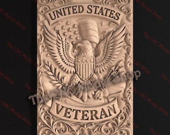 United States Veteran Eagle Emblem 3D Relief STL File for CNC Router Carving or 3D Resin Printing Patriotic Military Design