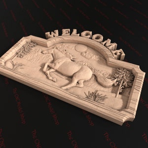 3D Relief STL File of a Welcome Sign Featuring a Running Horse for CNC ...