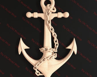 Ships Anchor with Chain, 3d stl relief file for CNC router carving, engraving or 3D printing