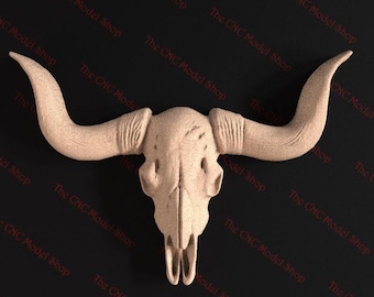 Western Longhorn Skull 3D Relief STL File for CNC Router Carving or 3D Resin Printing – Rustic Wall Art