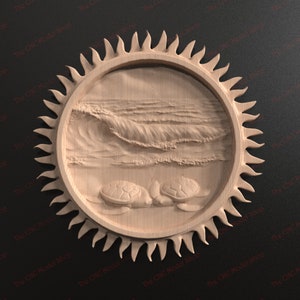 3D STL file of Two Sea Turtles in the Sun for CNC relief carving or 3D printing
