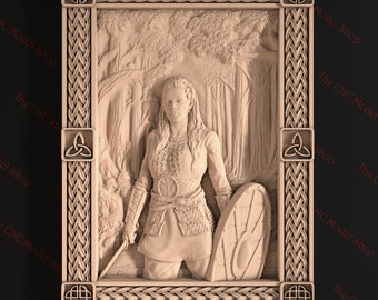 Female Viking Warrior wall art, 3D Relief STL file for CNC router carving, engraving