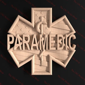 Paramedic Sign with US Flag,  3d Relief STL file for cnc router carving, engraving
