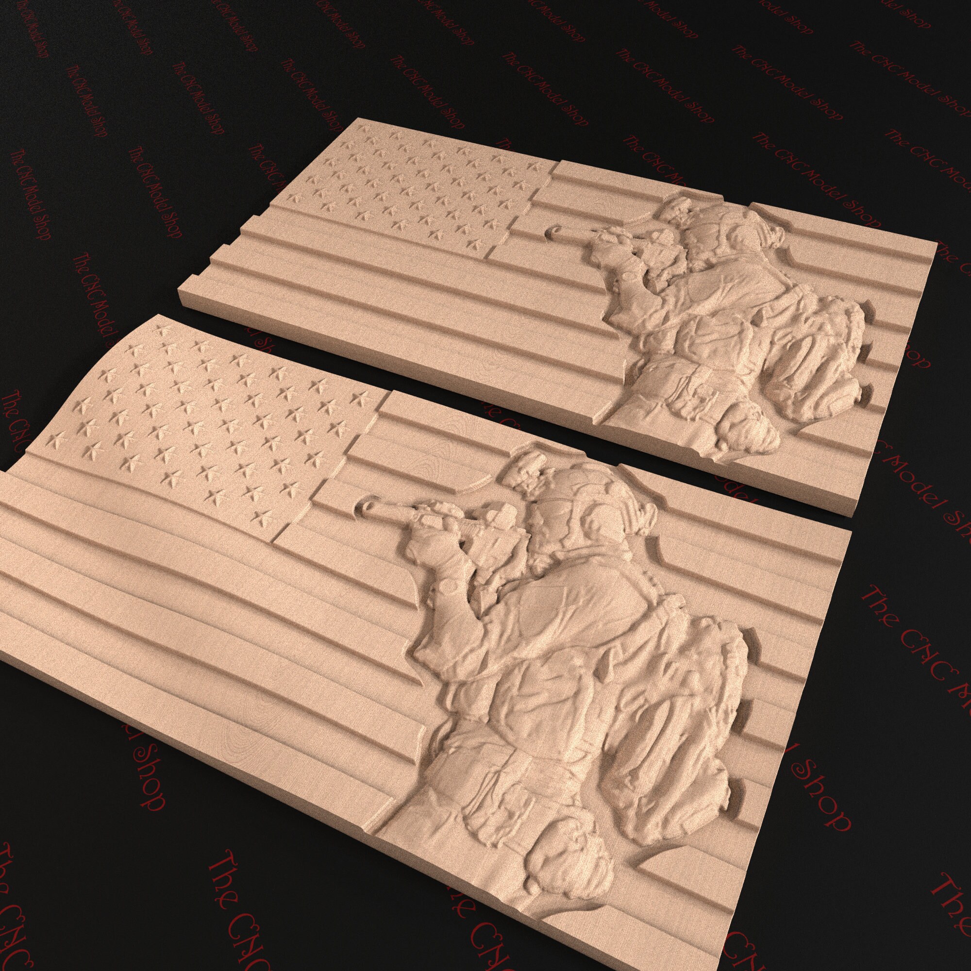 2 Pcs. 3D STL CNC Router File of the American Flag With Soldier for CNC ...