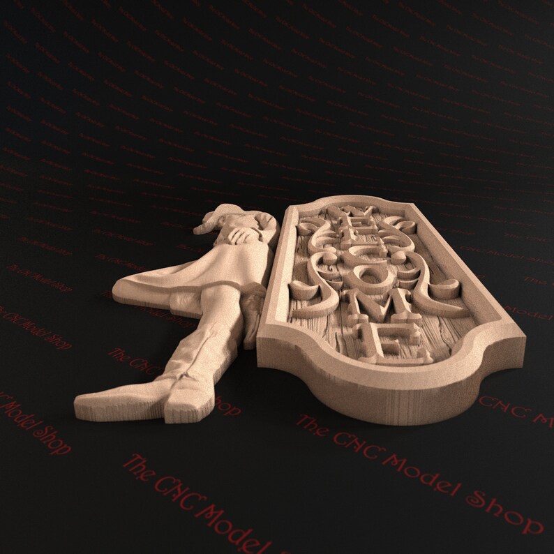 3D Relief STL File of a Welcome Sign With Cowgirl Leaning for CNC ...