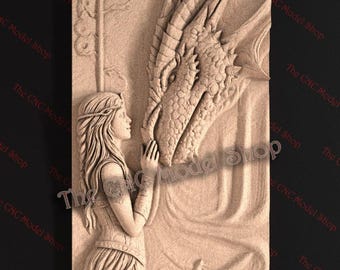 Enchanted Girl with Dragon 3D Relief STL File for CNC Router Carving or 3D Resin Printing – Fantasy Companion Artwork