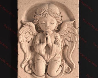 Kneeling Angel Child 3D Relief STL File for CNC Router Carving or 3D Resin Printing – Praying Guardian Angel Art