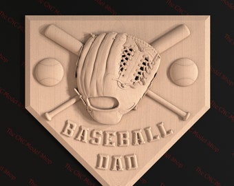 2 pcs, Baseball Dad Sign, 3d stl relief CNC router file for cnc carving, engraving or 3D printing