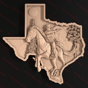 3D STL relief file of a Texas Cowboy for CNC router / CNC carving, engraving or 3D printing
