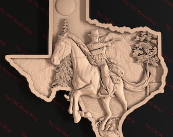 3D STL relief file of a Texas Cowboy for CNC router / CNC carving, engraving or 3D printing