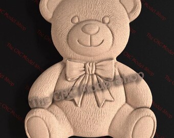 Teddy Bear 3D Relief STL File for CNC Router Carving or 3D Resin Printing – Cute Plush Toy Design with Bow Tie