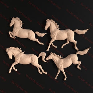 4 pcs, Horse 4 Pack # 4, 3D relief STL files for CNC carving / engraving