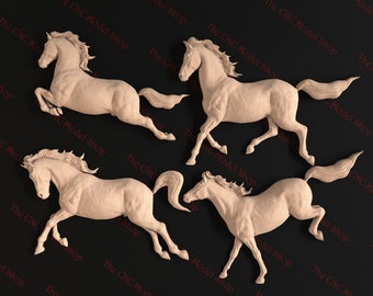 4 pcs, Horse 4 Pack # 4, 3D relief STL files for CNC carving / engraving