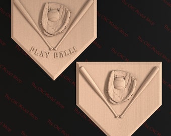2 pcs, Baseball Play Ball Sign #2, 3d stl relief CNC router file for cnc carving, engraving or 3D printing