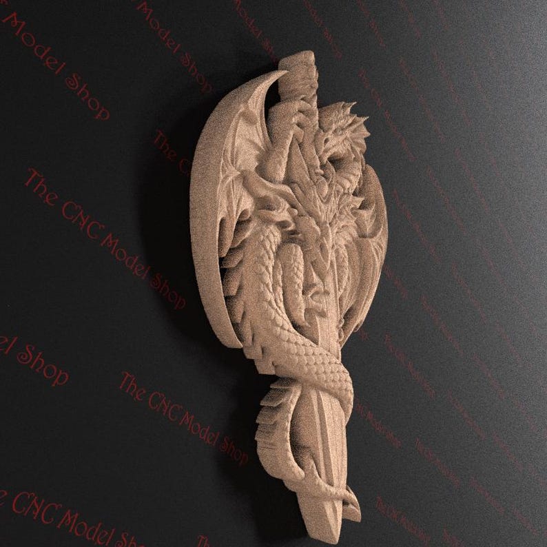 Epic Dragon and Sword 3D Relief STL File for CNC Router Carving or 3D ...