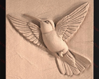 Hummingbird in Flight 3D STL Relief File for CNC Router Carving or 3D Resin Printing - Elegant Nature Wall Art