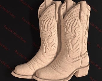 Western Cowboy Boots 3D Relief STL File for CNC Router Carving or 3D Resin Printing – Rustic Boot Design for Wood or Resin Art
