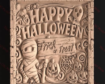 Happy Halloween 3D STL relief file for CNC carving/engraving