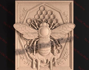 Honeybee and Honeycomb 3D Relief STL File for CNC Router Carving or 3D Resin Printing – Nature Insect Wall Art Panel