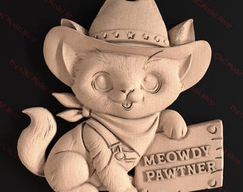 3D STL relief file of a Western Kitten for CNC carving/engraving