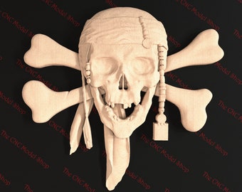 Pirate Skull and Bones, 3d stl relief file for cnc router carving, engraving or 3D printing