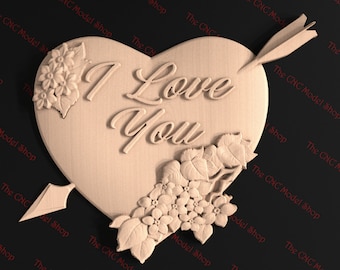 3d Relief STL file of a floral heart pierced by an arrow for cnc router carving