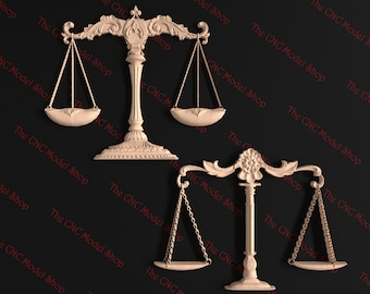2 pcs.  3D Relief STL files of Scales of Justice for CNC router carving