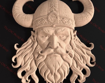 Viking Warrior Head 3D Relief STL File for CNC Router Carving or 3D Resin Printing – Norse Bearded Helmet Design