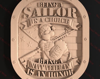 Navy Veteran an Honor Wall Art, 3D STL relief file for CNC Router carving or 3D printing