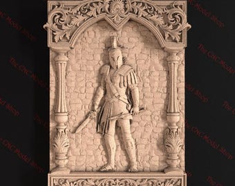 Spartan Warrior 3D STL Relief File for CNC Router Carving or 3D Resin Printing - Gladiator Wall Art